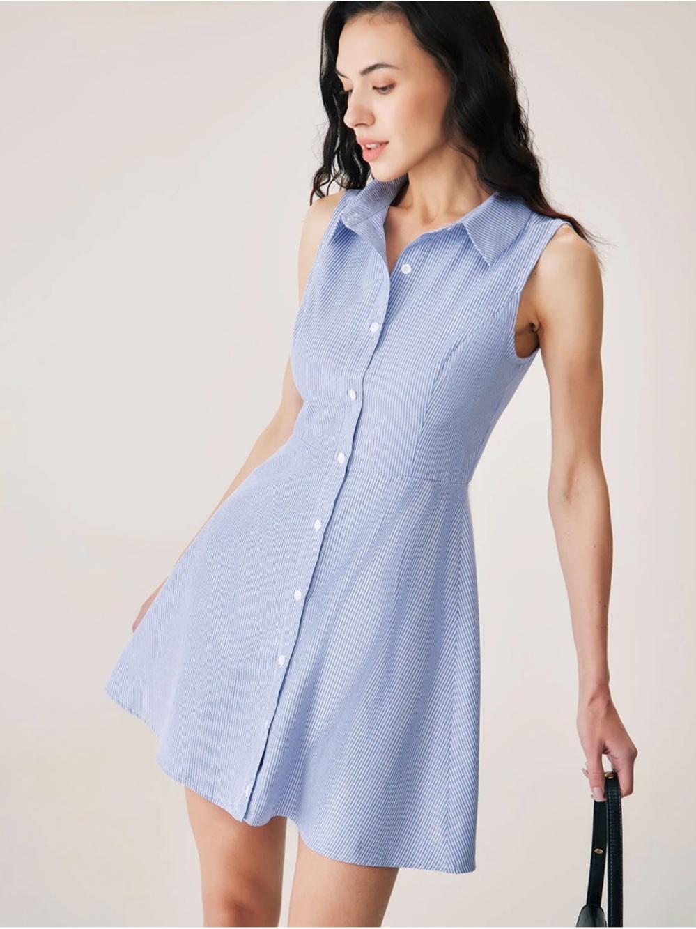 RIHOAS Sleeveless Light Blue Button-Front Mini Dress